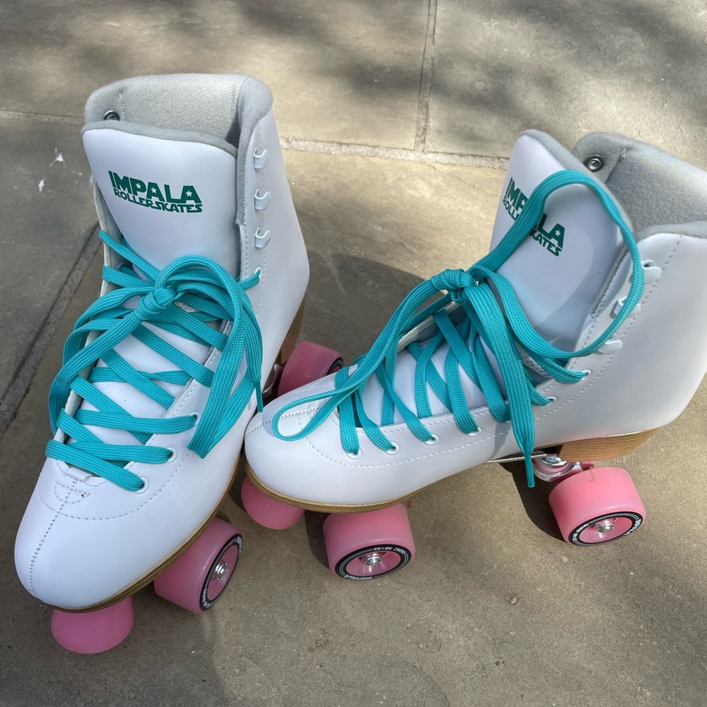 Impala White Quad Roller Skates! Pink blue and white worn once